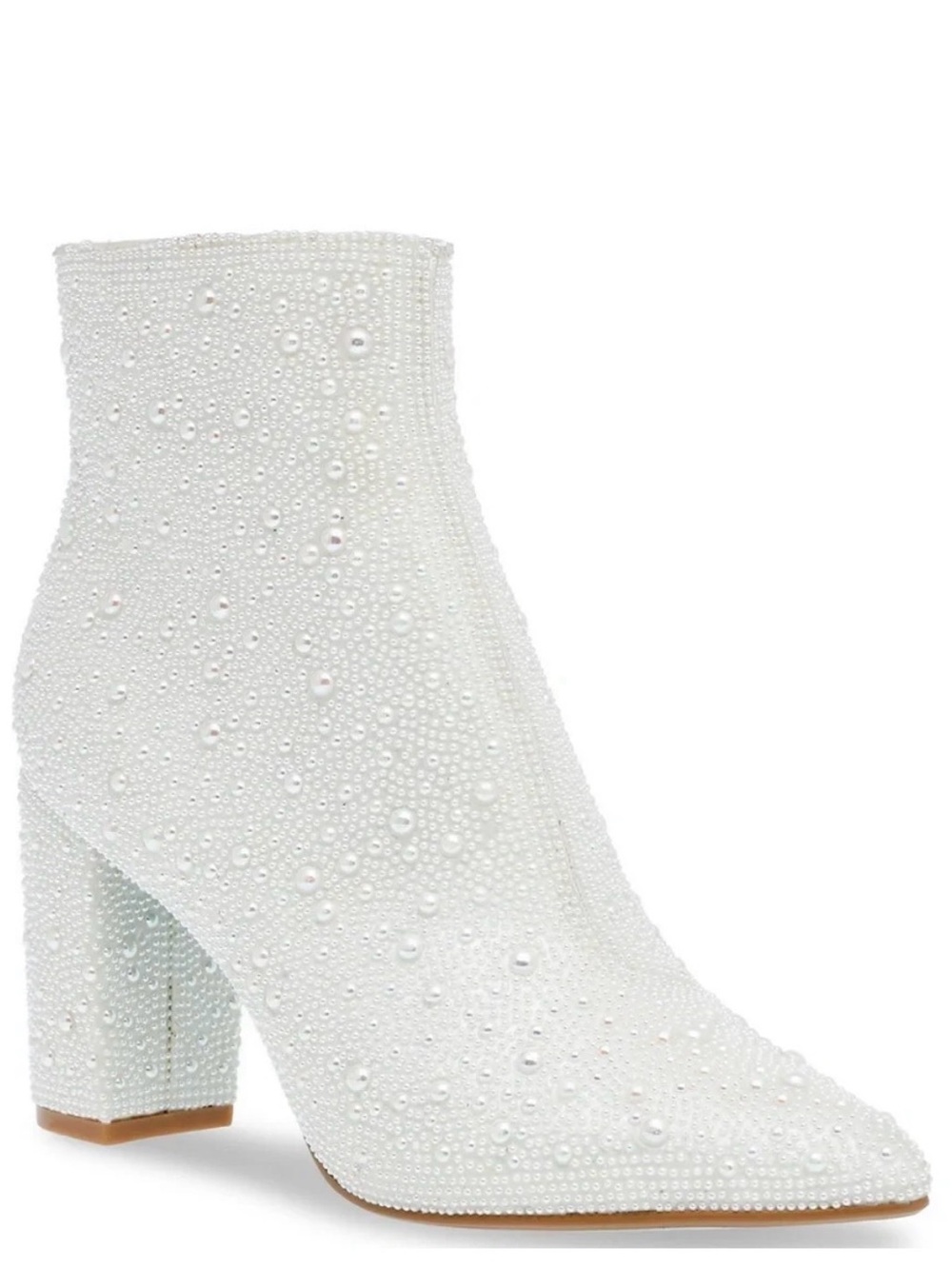 Betsey Johnson White Pearl-Embellished Ankle Bootie